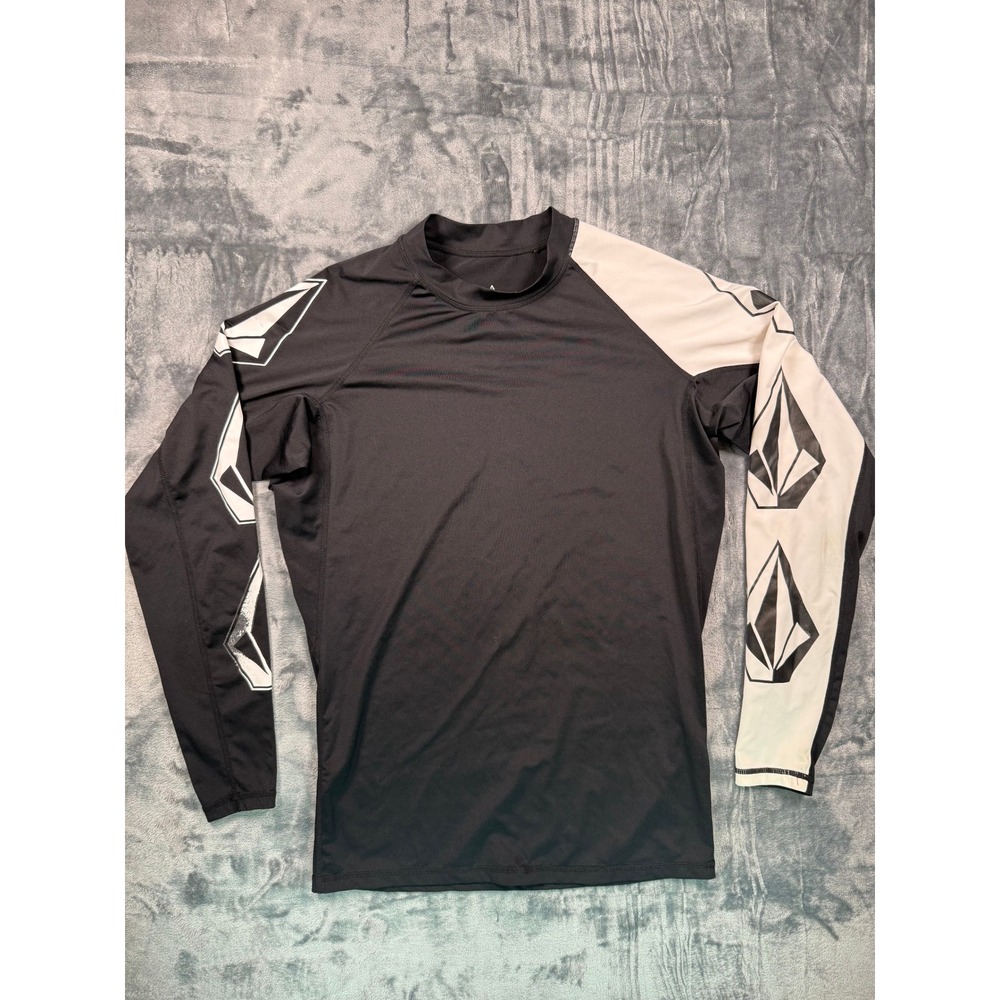 Volcom Rash Guard Mens L Black White Stone Logo Long Sleeve UPF 50+ Swim Shirt